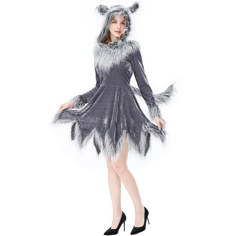 Family Wolf Costume Dress for Adults and Kids, Gray Werewolf Cosplay Outfit for Halloween Stage Animal Performance