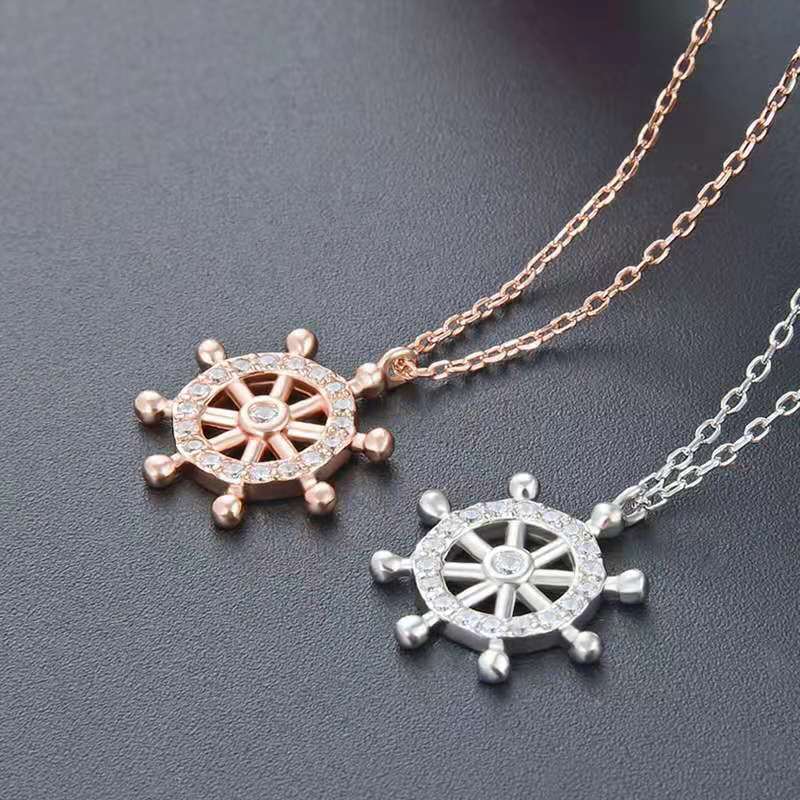 S925 Fine Silver With Diamond Zircon Boat Rudder Clavicle Necklace