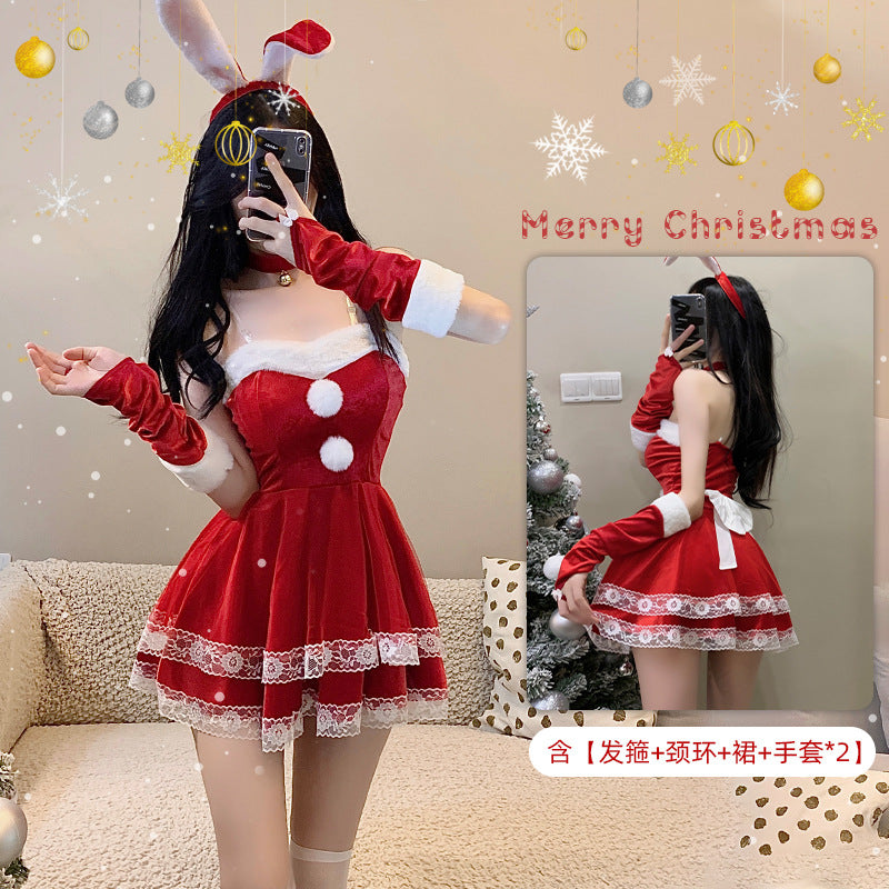 Sexy Christmas Bunny Costume Passionate Bedroom Outfit