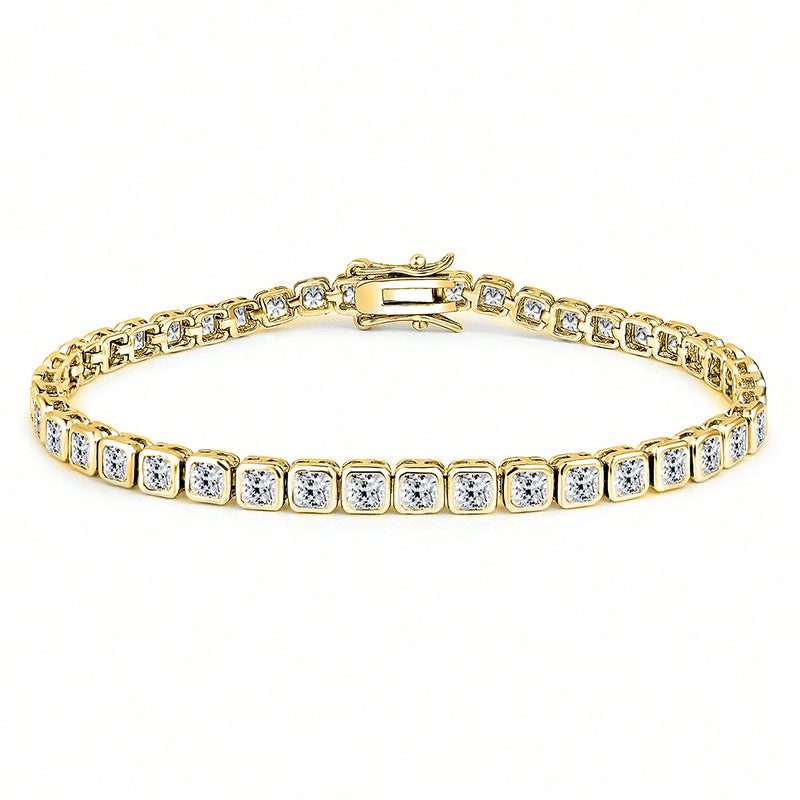 New 3mm Square Zircon Bracelet for Men and Women, Elegant Jewelry with Full Diamond Ice Sugar Design