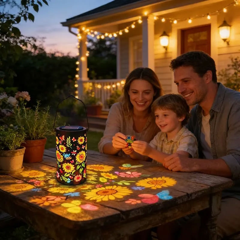 Solar Garden Lights with Colorful Sunflower Pattern, Waterproof Hollow Iron Design for Outdoor Patio Landscape Decoration