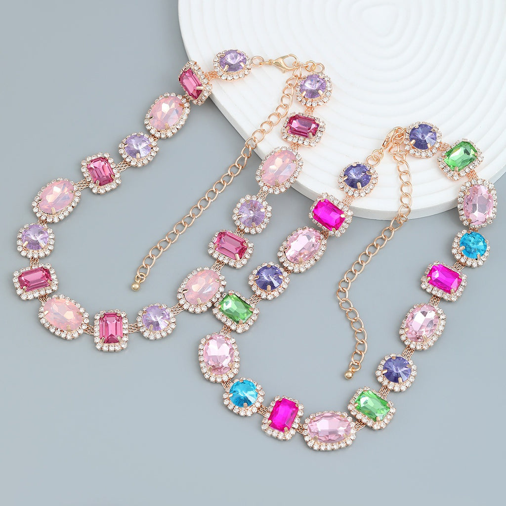 Necklace Exaggerated Necklace Full Diamond Necklace Ornament Female Geometric Glass Diamond Banquet Accessories Manufacturer Source