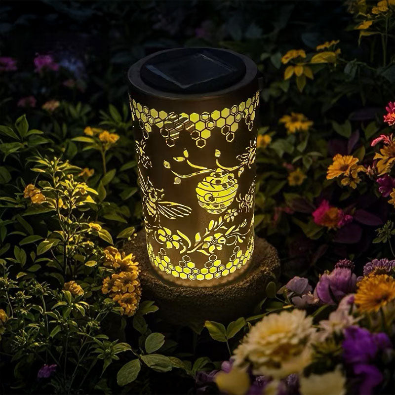 Solar Garden Lights with Colorful Sunflower Pattern, Waterproof Hollow Iron Design for Outdoor Patio Landscape Decoration