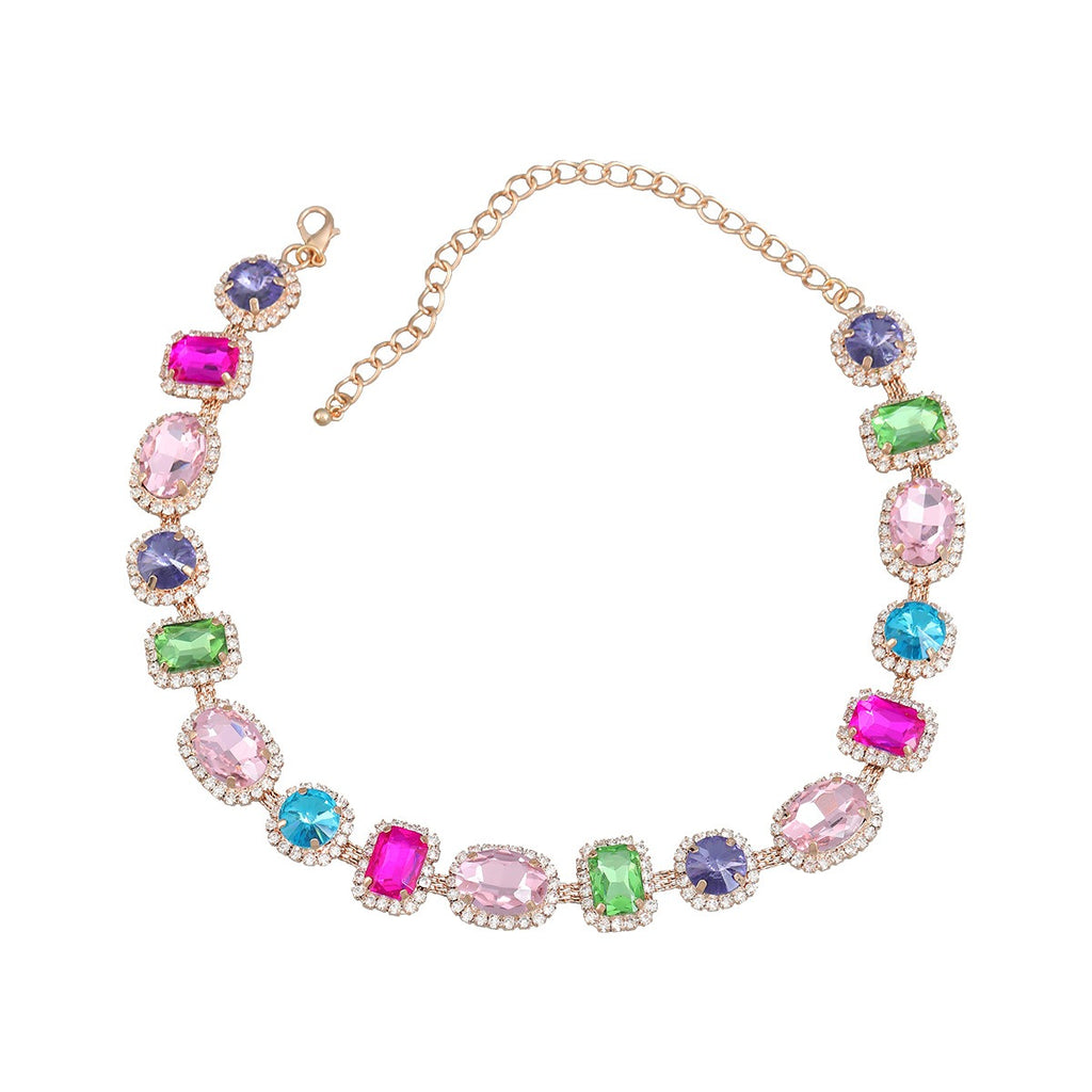 Necklace Exaggerated Necklace Full Diamond Necklace Ornament Female Geometric Glass Diamond Banquet Accessories Manufacturer Source