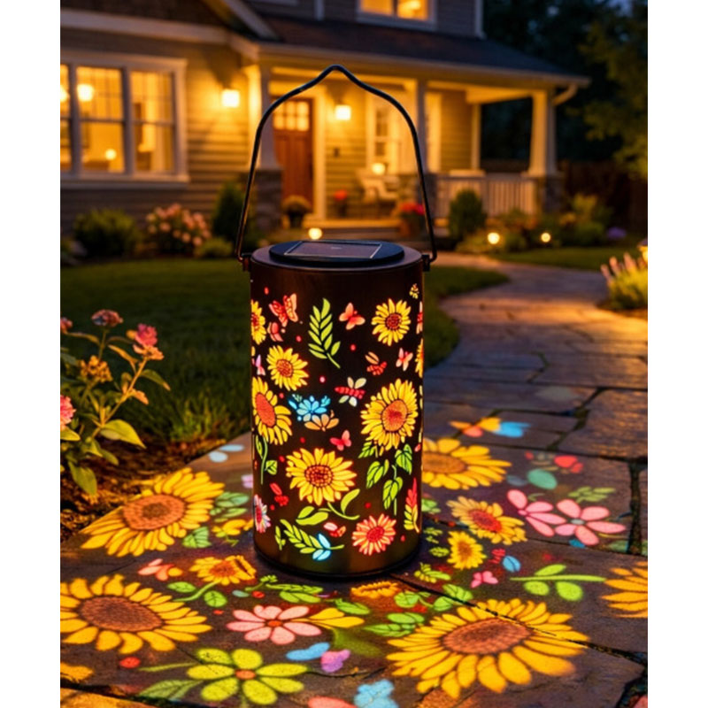 Solar Garden Lights with Colorful Sunflower Pattern, Waterproof Hollow Iron Design for Outdoor Patio Landscape Decoration