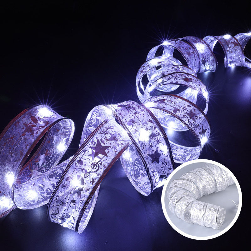 String Lights Gift Decorative Ribbon String Lights LED Copper Wire Ribbon Battery Light Christmas Tree Top Bow Lights