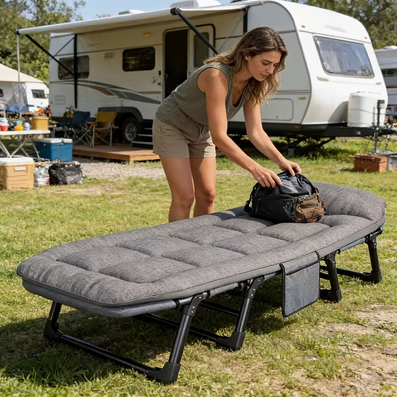 Adjustable Portable Folding Chair Space Saving with Side Pocket for Bedroom Office Outdoor Camping Compact