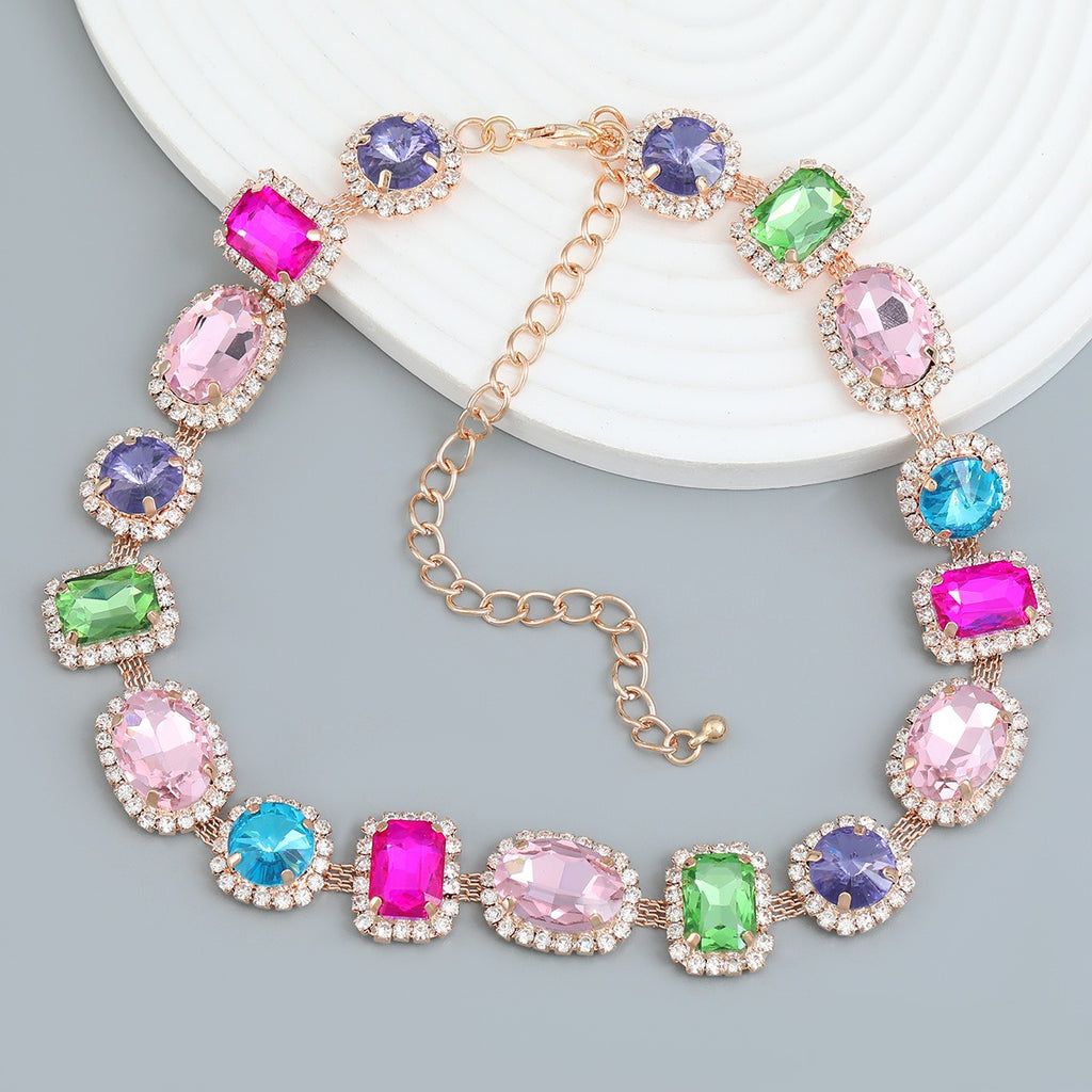 Necklace Exaggerated Necklace Full Diamond Necklace Ornament Female Geometric Glass Diamond Banquet Accessories Manufacturer Source
