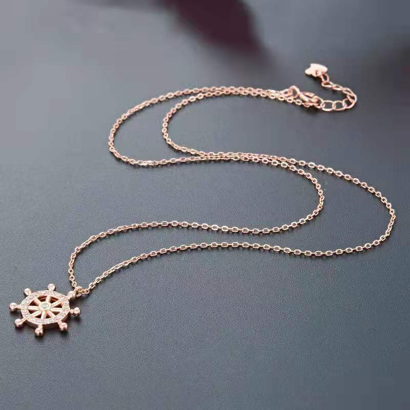 S925 Fine Silver With Diamond Zircon Boat Rudder Clavicle Necklace