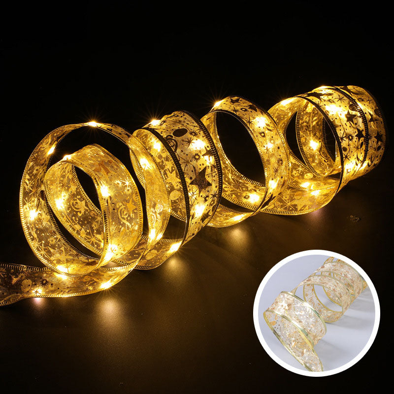 String Lights Gift Decorative Ribbon String Lights LED Copper Wire Ribbon Battery Light Christmas Tree Top Bow Lights