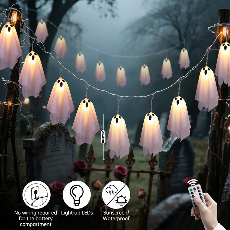 Halloween Ghost Lights – 8-Mode Waterproof String Lights for Indoor/Outdoor Party, Haunted House, Fireplace, Porch