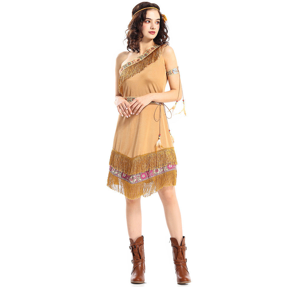 Halloween Costume Adult Women's Native  Indigenous Outfit Wild Forest Hunter Performance Costume