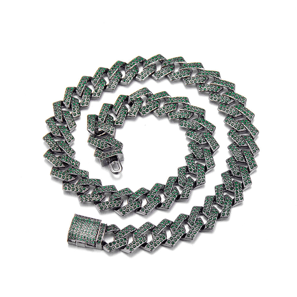 New Trend Hip Hop Hiphop Cuban Chain Emerald Alloy Diamond Full Diamond Couple Necklace