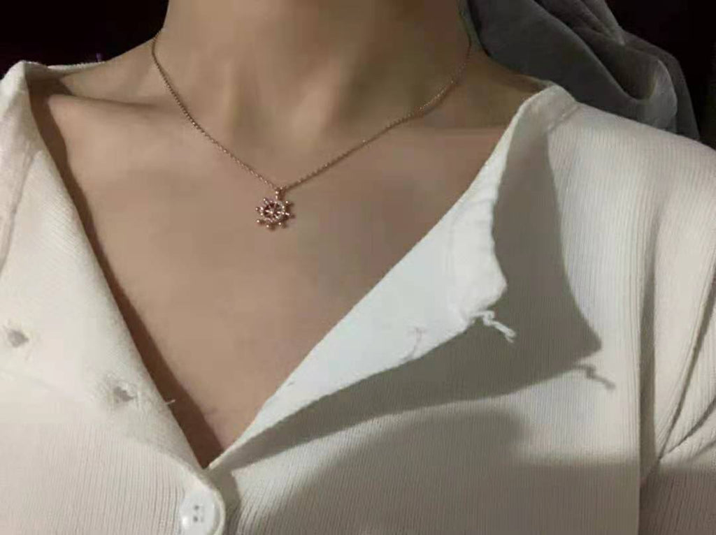 S925 Fine Silver With Diamond Zircon Boat Rudder Clavicle Necklace