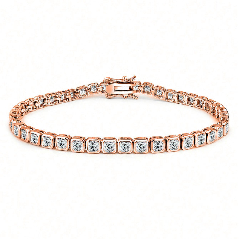 New 3mm Square Zircon Bracelet for Men and Women, Elegant Jewelry with Full Diamond Ice Sugar Design