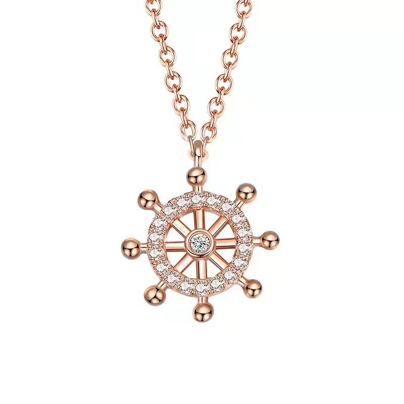 S925 Fine Silver With Diamond Zircon Boat Rudder Clavicle Necklace