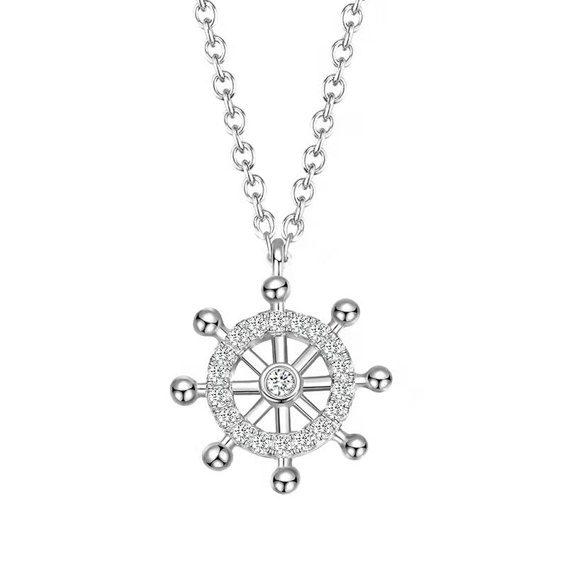 S925 Fine Silver With Diamond Zircon Boat Rudder Clavicle Necklace
