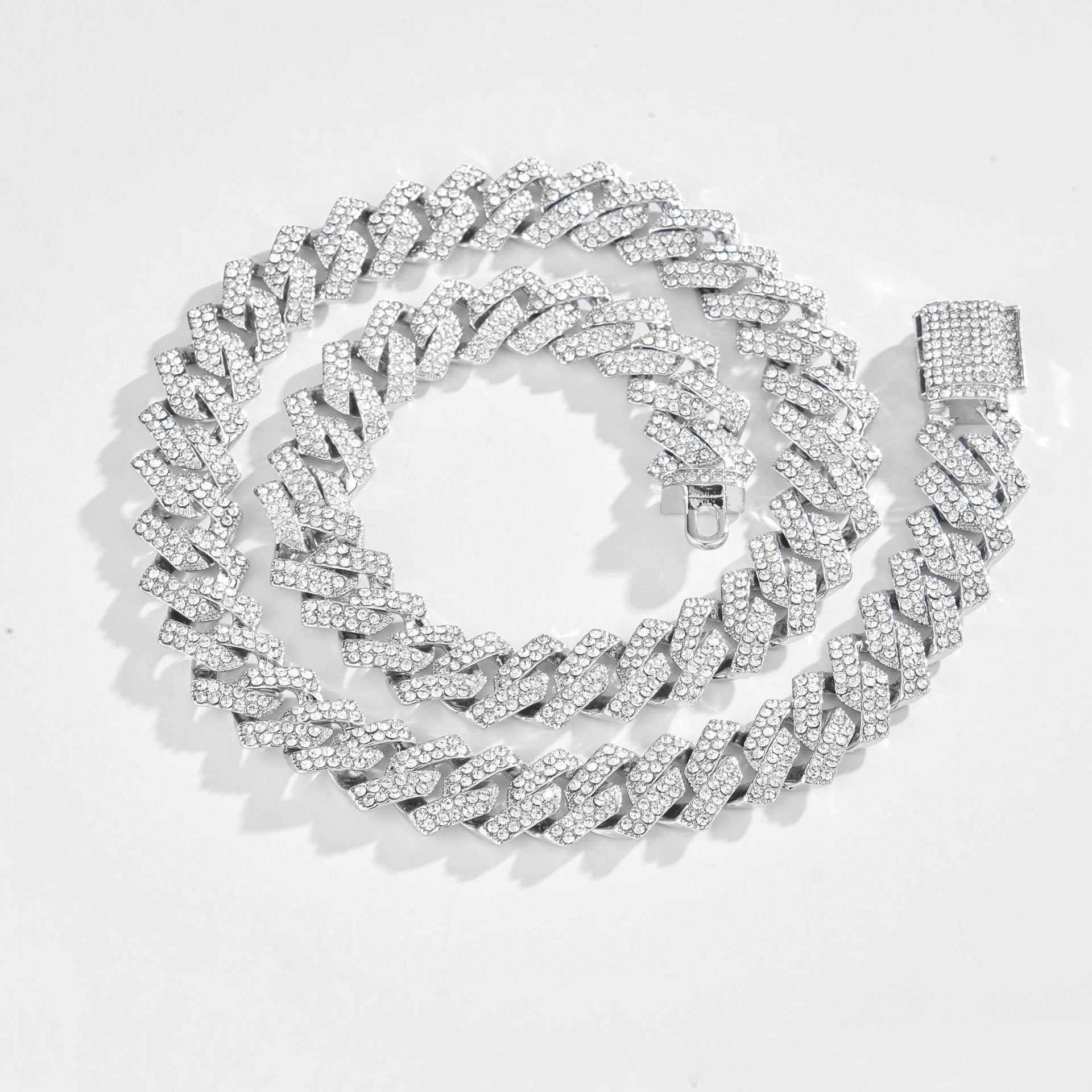Diamond Full Diamond Cuban Chain Hip Hop Necklace Men's 15mm Wide Men's Accessories